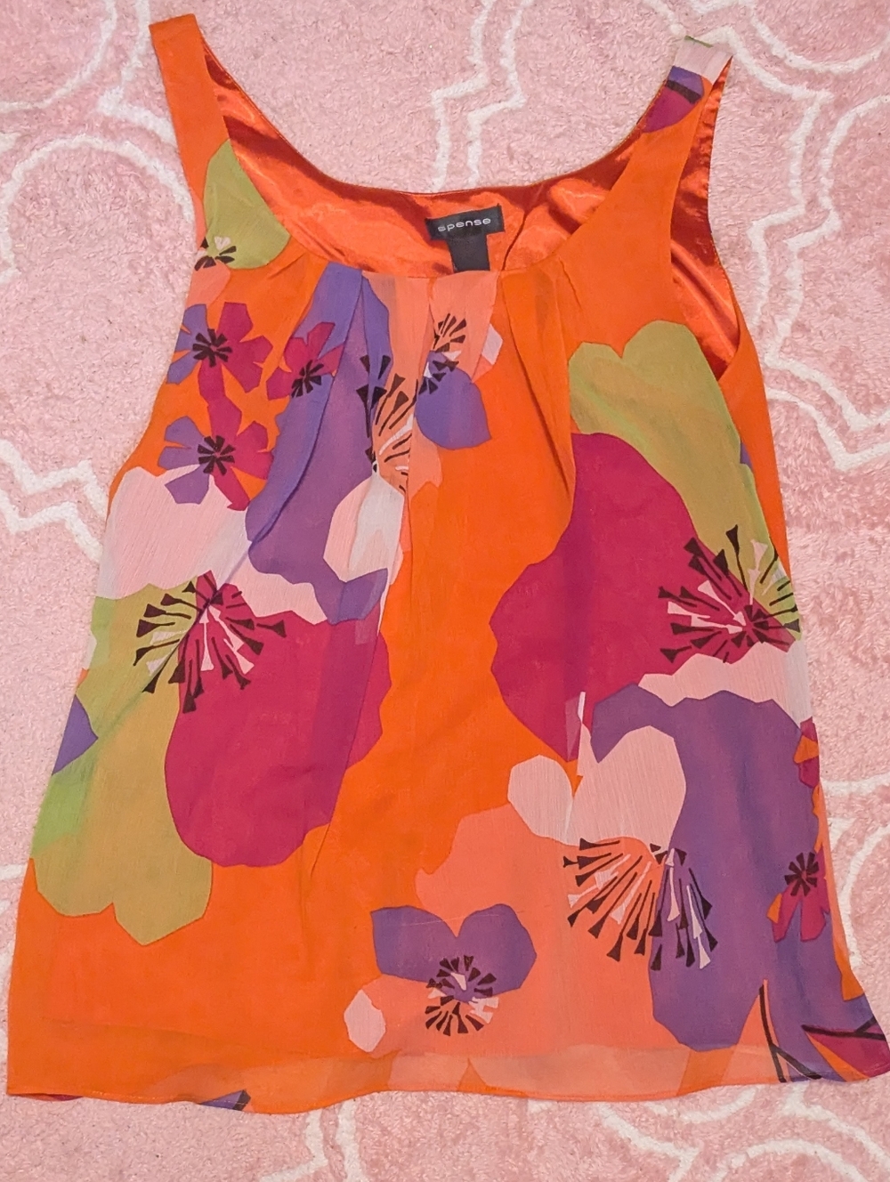 Spense Bright Orange Floral Print Sleeveless Camisole